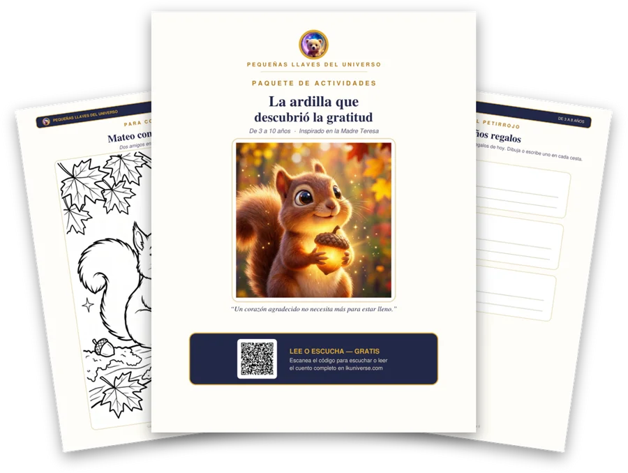 La ardilla que descubrió la gratitud paquete de actividades imprimible: portada, página para colorear y actividades