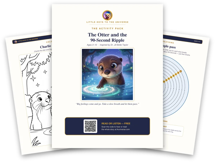 The Otter and the 90-Second Ripple printable activity pack: cover, coloring page and activity pages