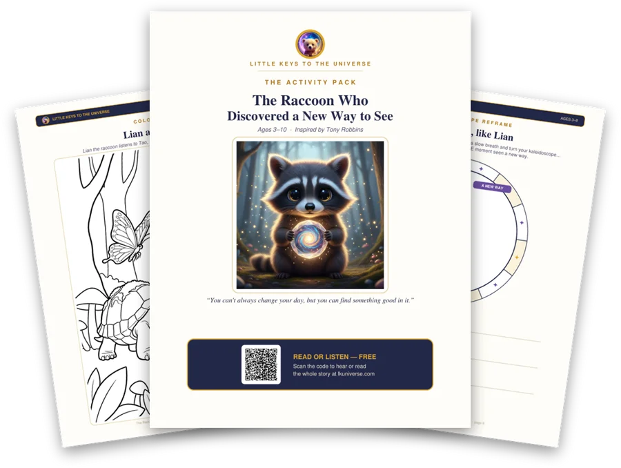 The Raccoon Who Discovered a New Way to See printable activity pack: cover, coloring page and activity pages