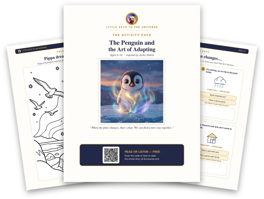 The Penguin and the Art of Adapting printable activity pack: cover, coloring page and activity pages
