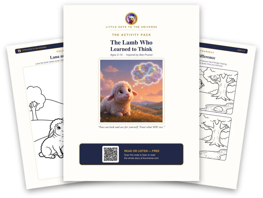 The Lamb Who Learned to Think printable activity pack: cover, coloring page and activity pages