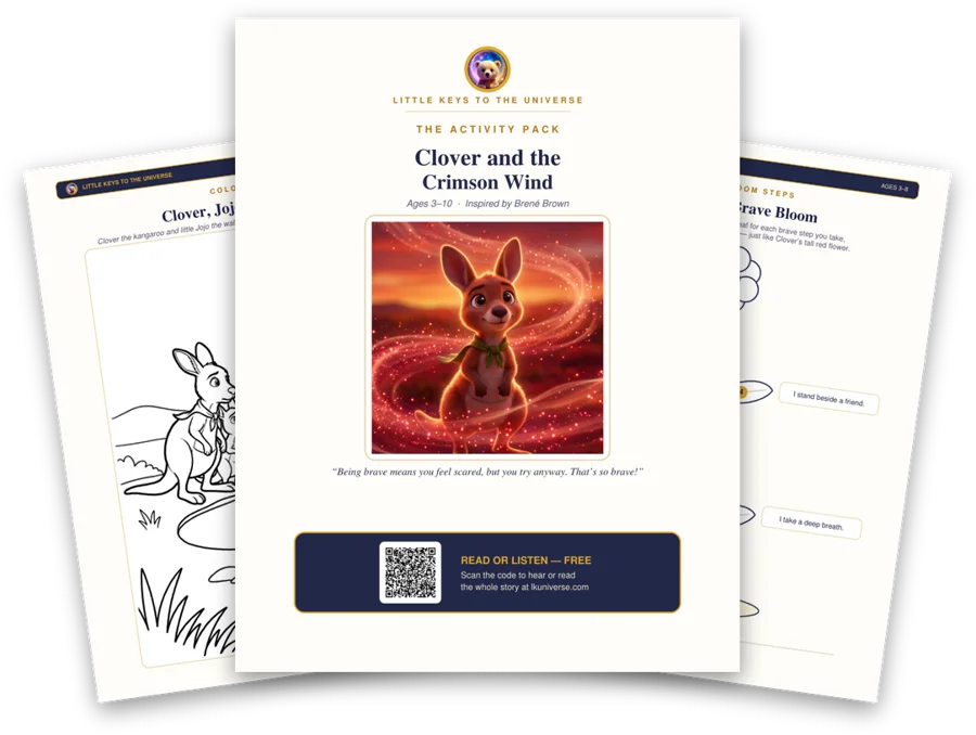 Clover and the Crimson Wind printable activity pack: cover, coloring page and activity pages