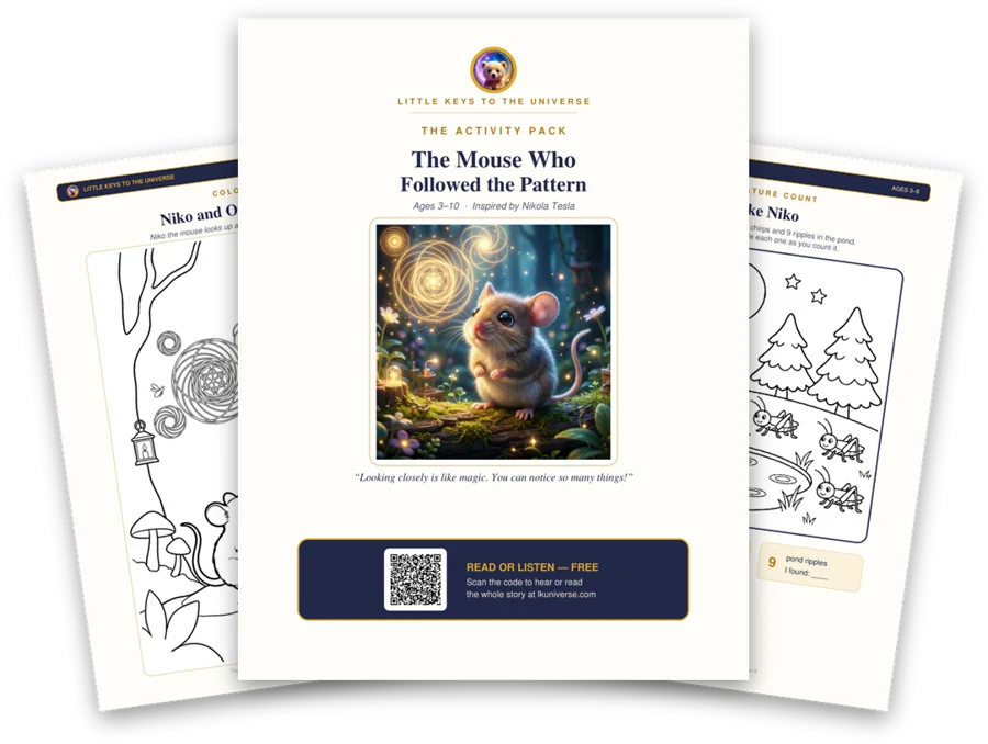 The Mouse Who Followed the Pattern printable activity pack: cover, coloring page and activity pages