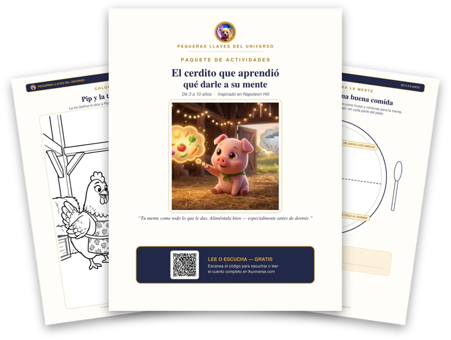 El cerdito que aprendió qué darle a su mente paquete de actividades imprimible: portada, página para colorear y actividades